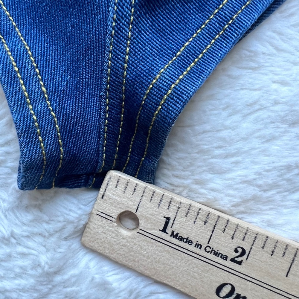 Halara Blue High Waisted Cheeky Denim Shorts XL Stretch Hot Pants High Cut Leg - Picture 9 of 14